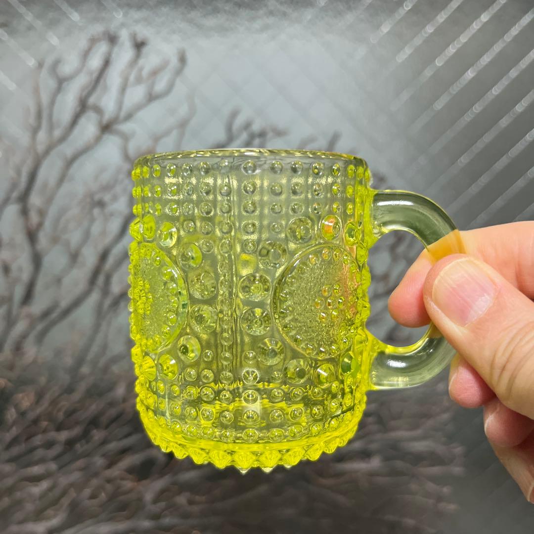 骨董　時代ガラス　フィンランド　グラッポニア マグカップ　ウランガラス１客④