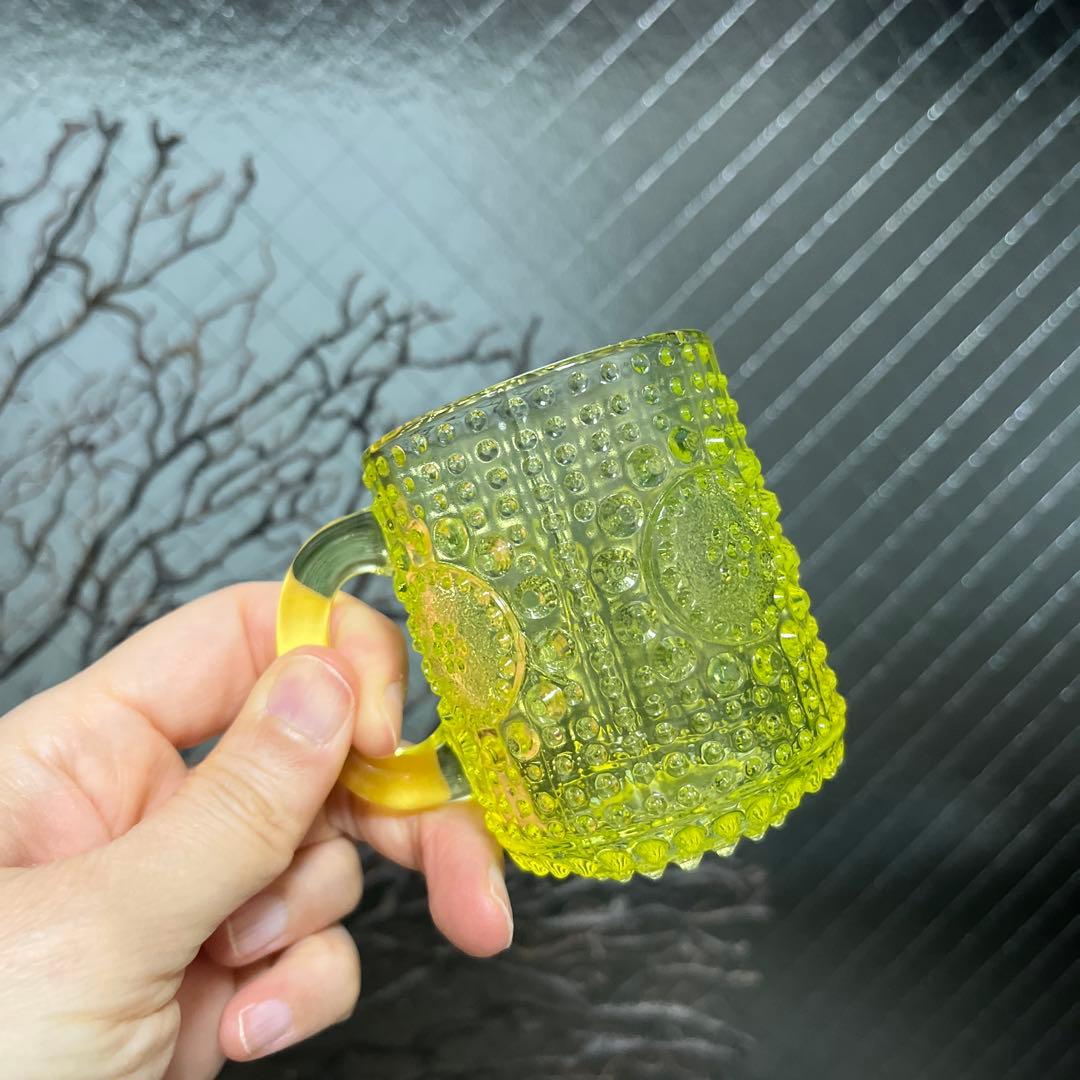 骨董　時代ガラス　フィンランド　グラッポニア マグカップ　ウランガラス１客④