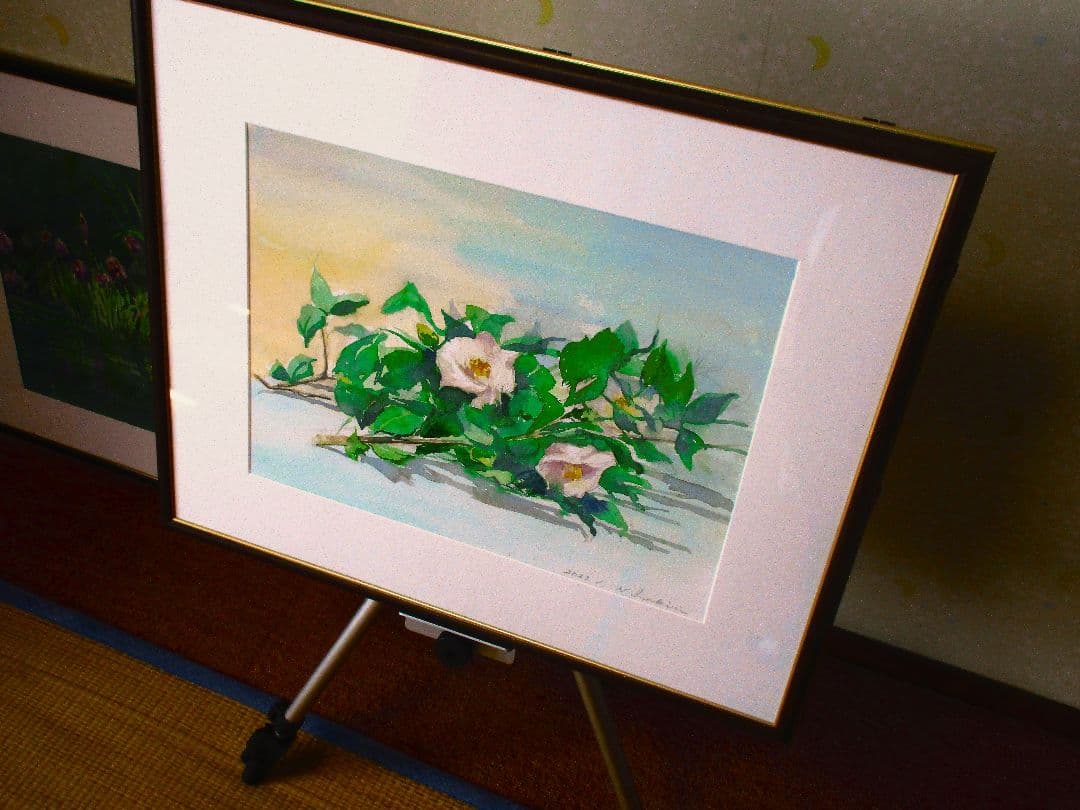 椿の 花の水彩画 フレーム付き