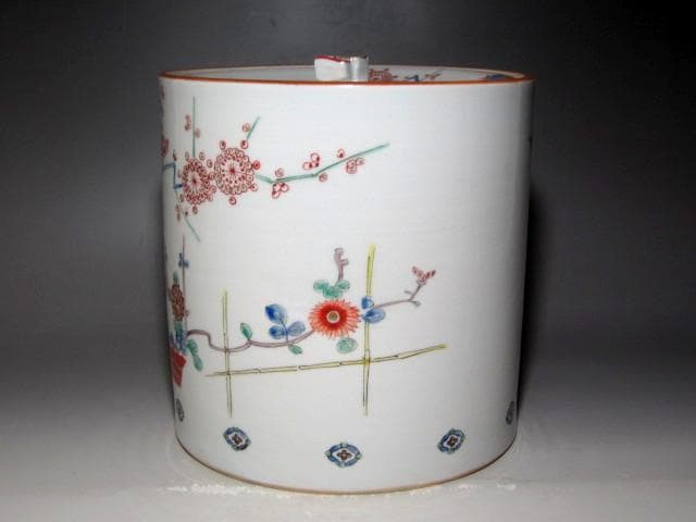 人間国宝　十三代酒井田柿右衛門　錦花鳥文水指　裏千家鵬雲斎花押ｋ13