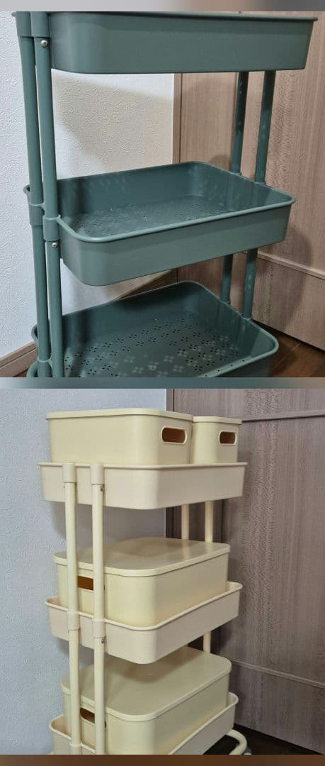 【引き取り限定】キャスター付き収納 移動式トロリーワゴン 2種 セット