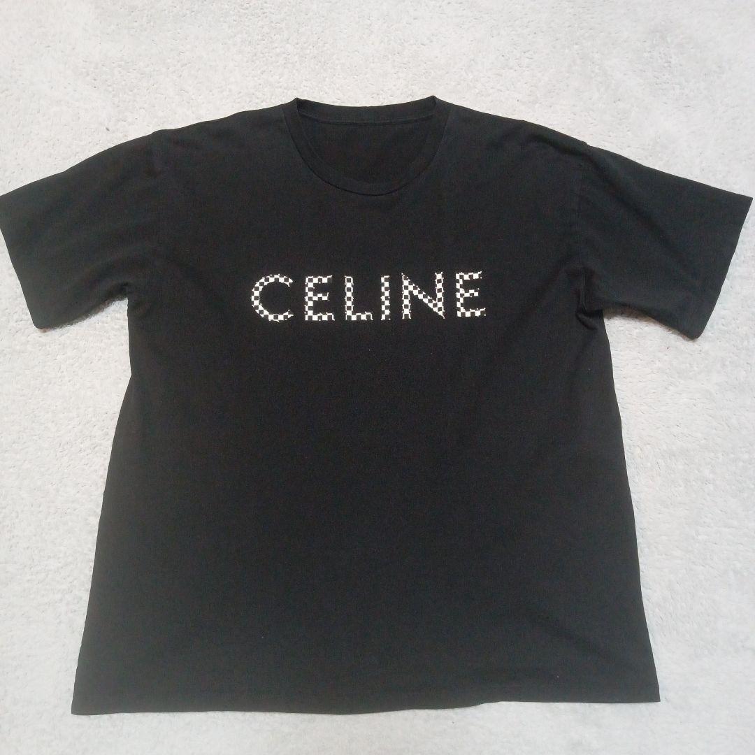 イタリア製 セリーヌ チェッカースタッズ ロゴ ルーズ 半袖 Tシャツ