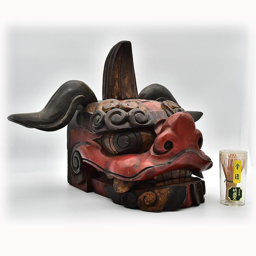 獅子頭 木彫り 飾り獅子頭 高さ約40cm 横約60㎝ 木彫 置物