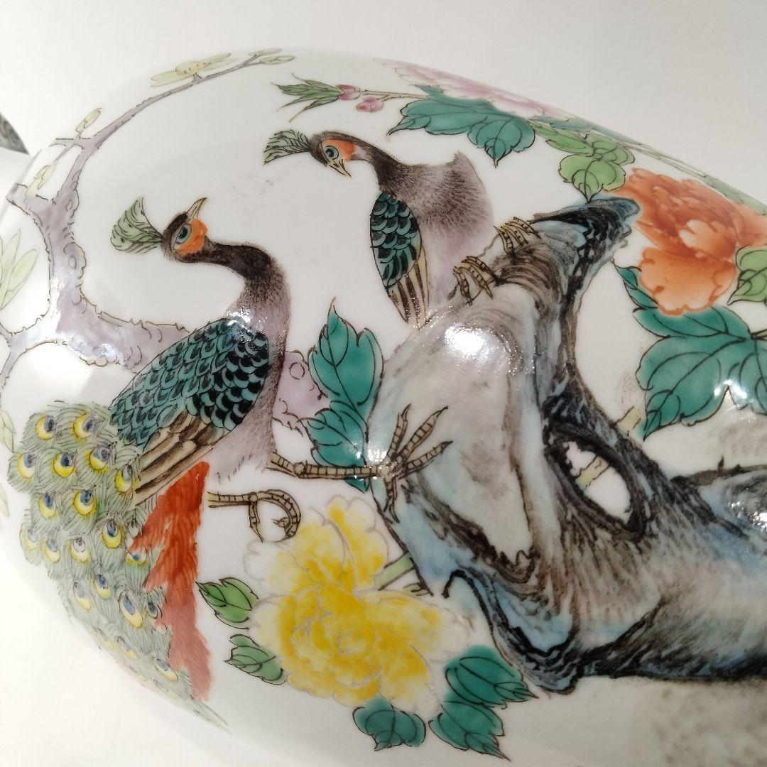 Ｘ102　時代品　景徳鎮花瓶　漢詩　花鳥図　BB