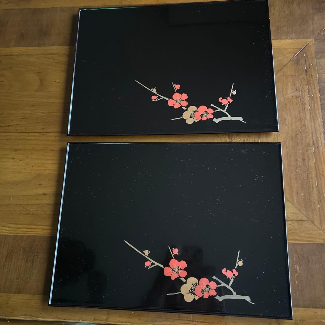 輪島塗り漆器 膳 梅の花 黒　2膳