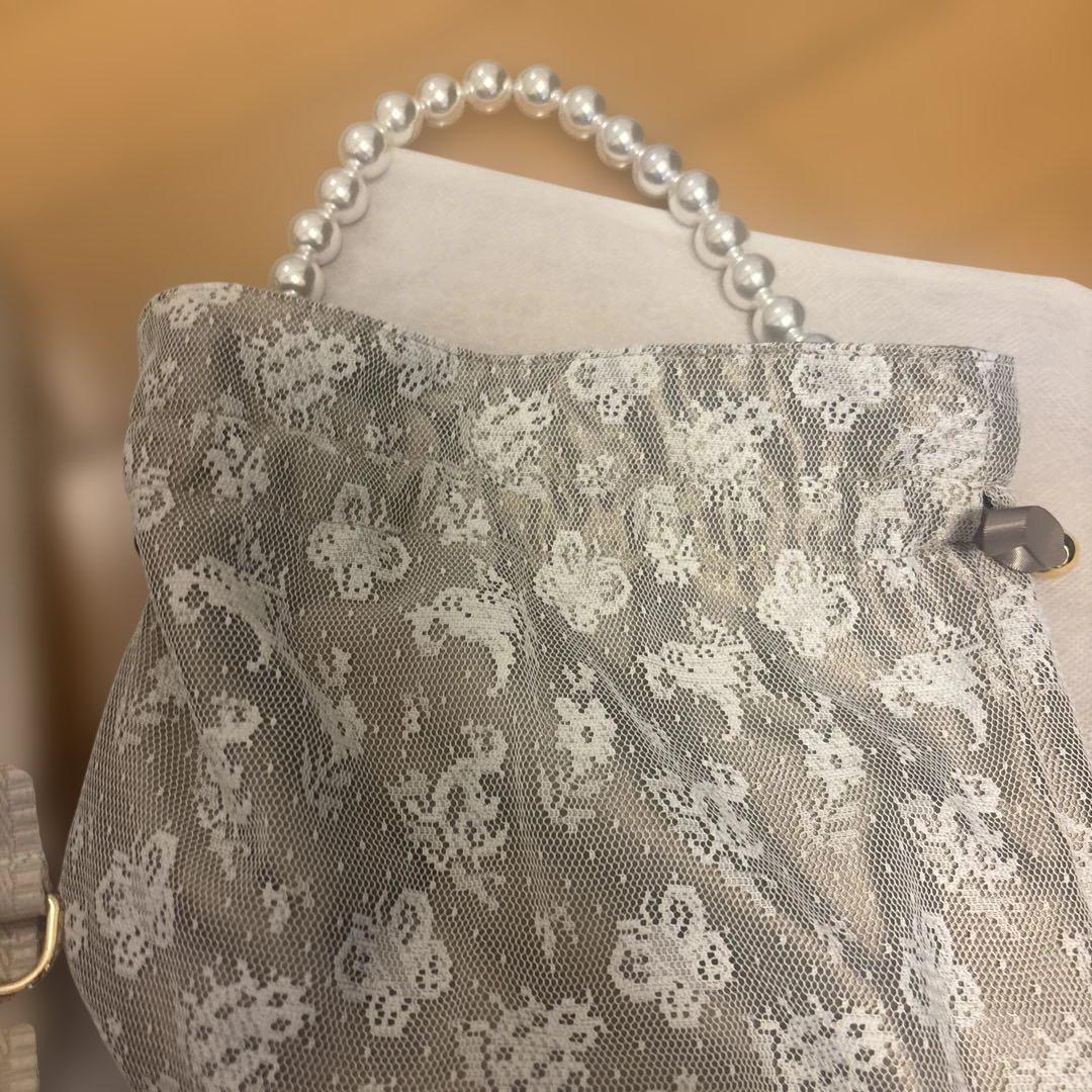 FEILER レース柄 巾着バッグ ベージュ