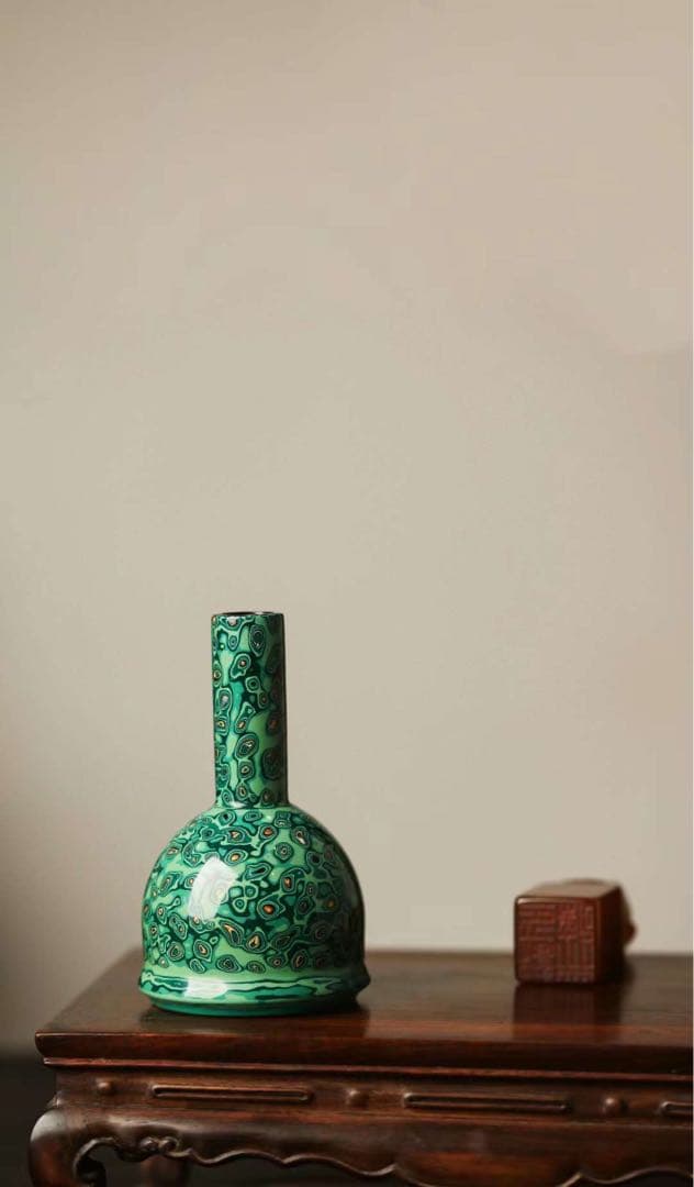 「京都小売店」工芸品　花瓶　壺　飾り　緑　漆芸　和