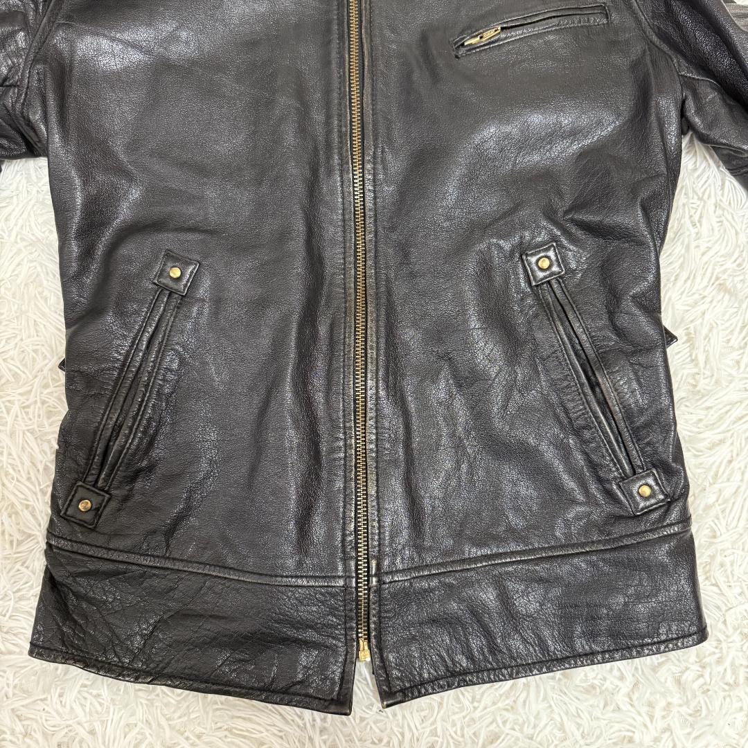 希少✨AVIREX 襟付き シングルライダースジャケット M ブラック レザー◎