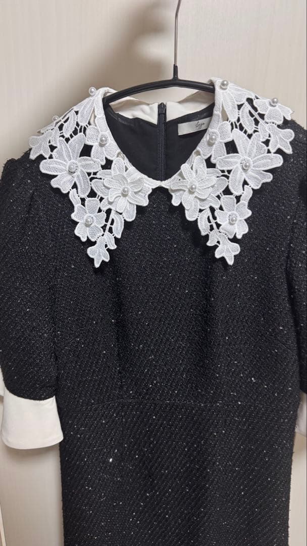 【leja】花柄レースカラースパンコールAラインワンピースドレス