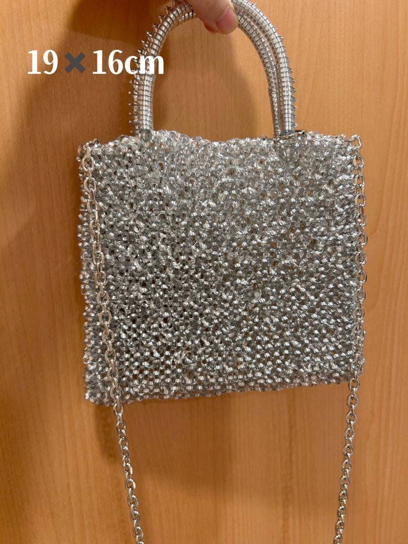 即日発送 ビーズ ワイヤーバッグ ショルダー 新品未使用 シルバー