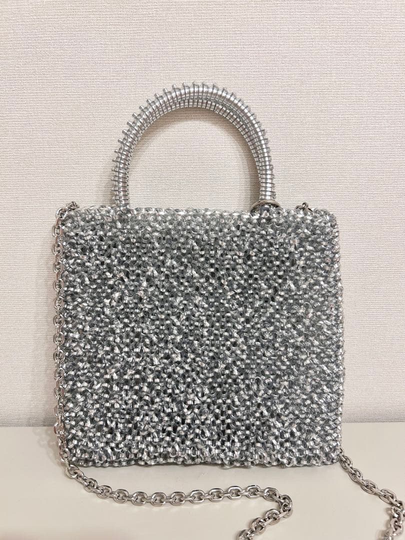 即日発送 ビーズ ワイヤーバッグ ショルダー 新品未使用 シルバー