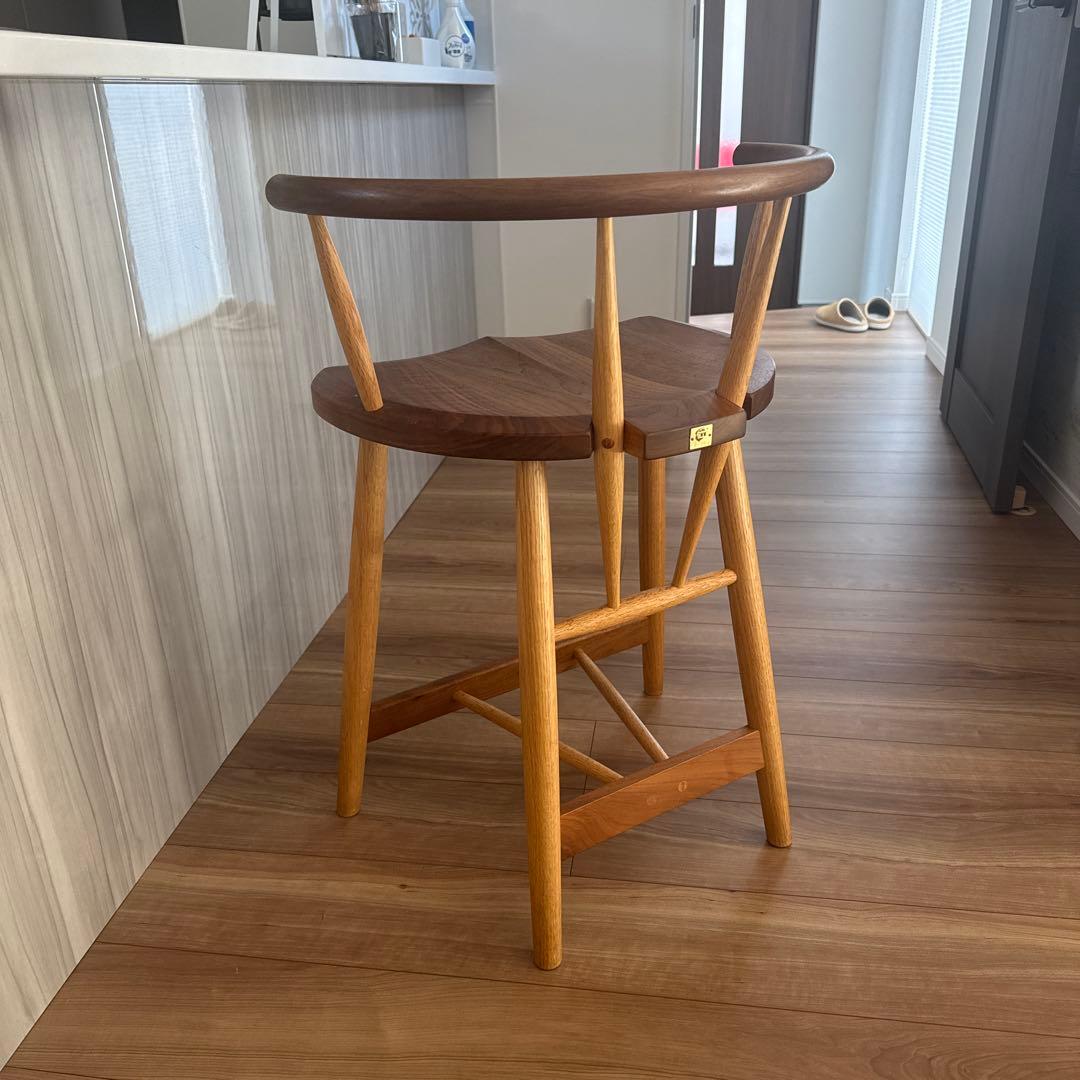 木製スツール 背もたれ付き ブラウン　柏木工　高山wood works TWW