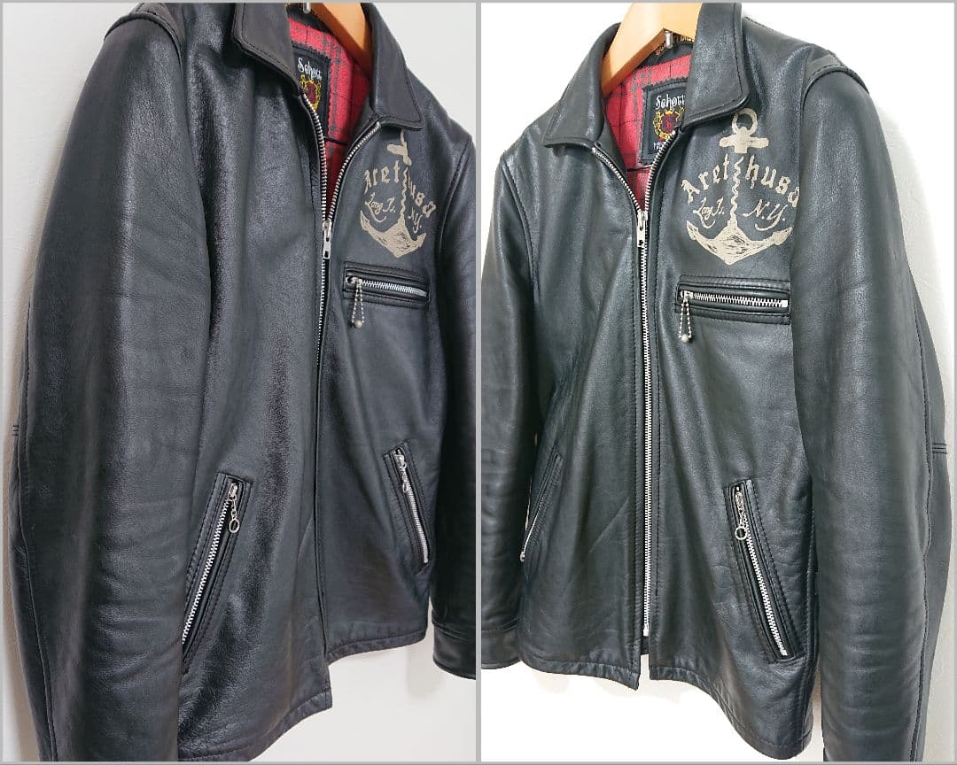 Schott 純正ペイント 襟付きシングル クラシックトラッカー 黒 S
