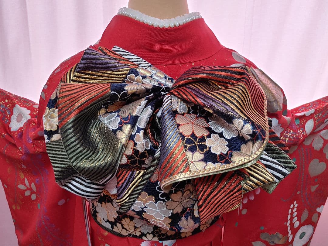 豪華　成人式　振袖　袋帯　帯揚げ 帯締め　赤/黒/ゴールド