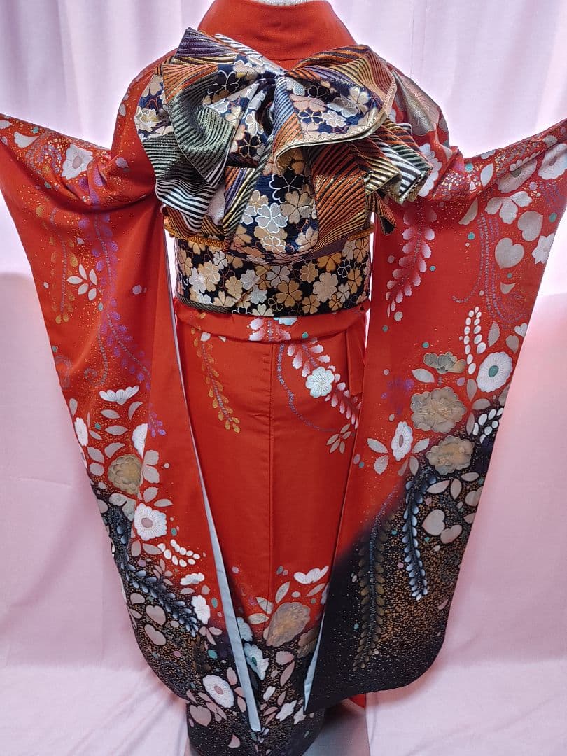 豪華　成人式　振袖　袋帯　帯揚げ 帯締め　赤/黒/ゴールド