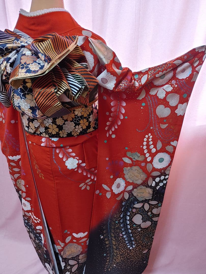 豪華　成人式　振袖　袋帯　帯揚げ 帯締め　赤/黒/ゴールド