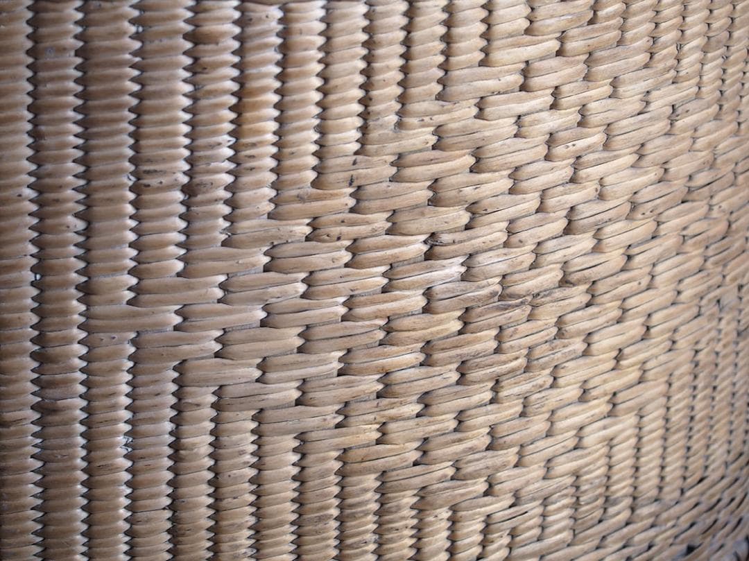 ふた付き 皮ハンドル大きなバスケット 民藝 パニエ かご細工 柳 籐/K351