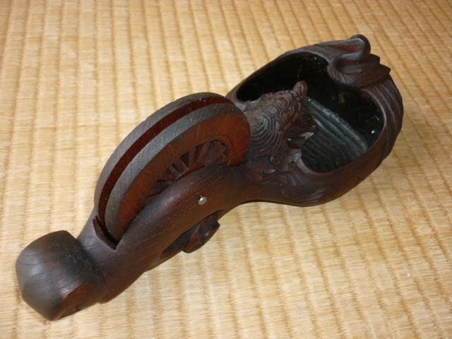 未使用 美品 1960年代◆新潟 三条の匠 『壺静』作 上鶴亀 墨壺 名木ケヤキ