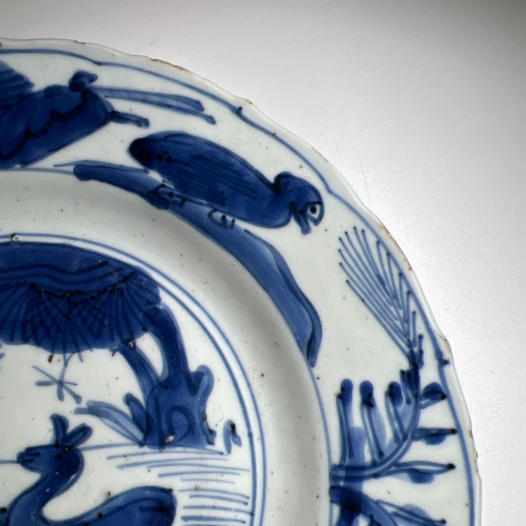 中国明時代　古染付鹿文七寸皿　直径約21㎝　東Y7-1024☆2F