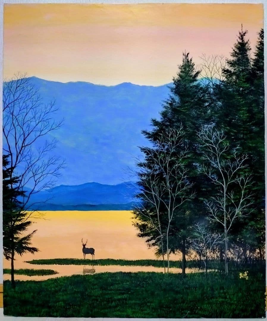 【F20号】千住博【曙光】手描き作品/表サイン・共シール/岩彩/油彩/額縁/額装