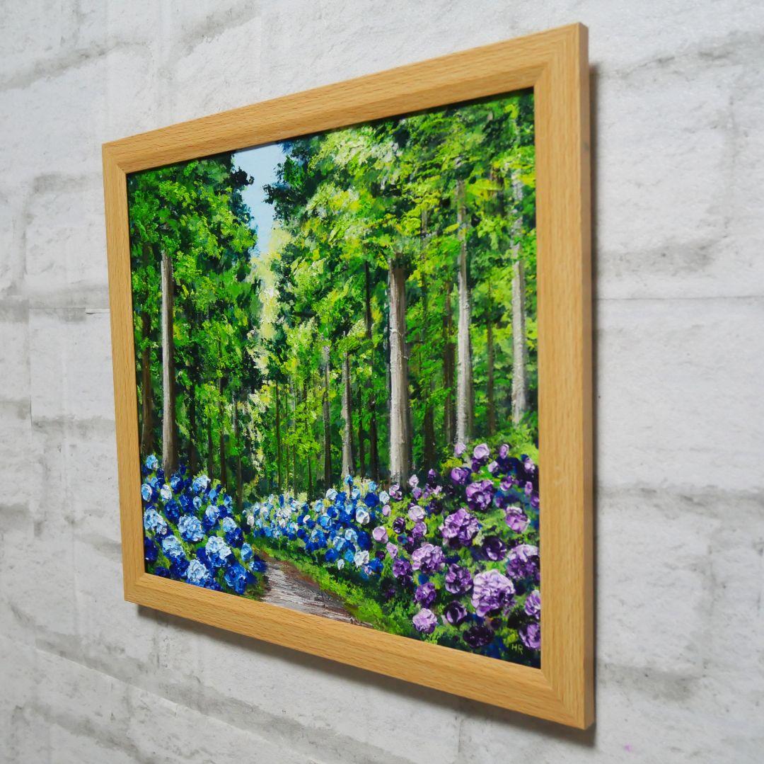 油絵 油彩 油彩画 絵 絵画【森の紫陽花】
