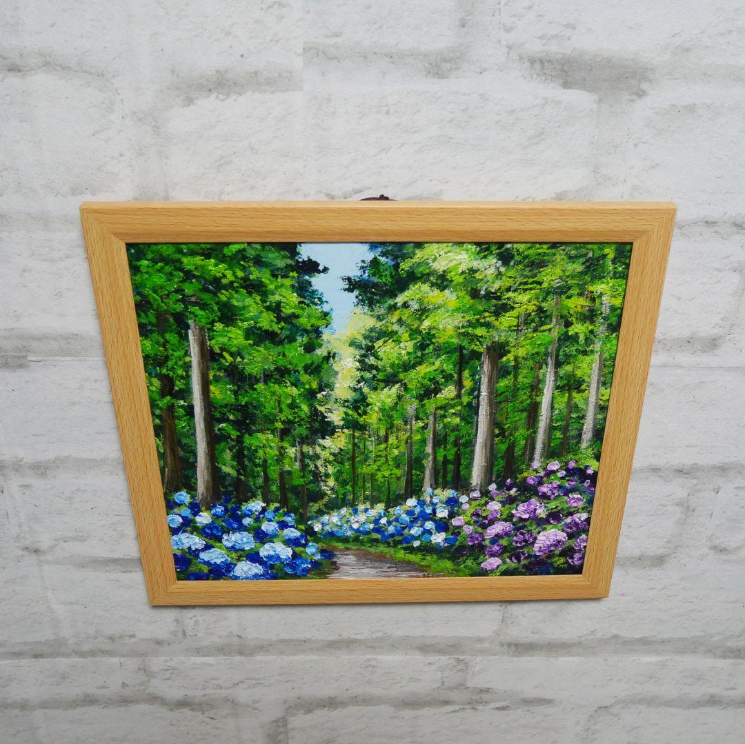油絵 油彩 油彩画 絵 絵画【森の紫陽花】