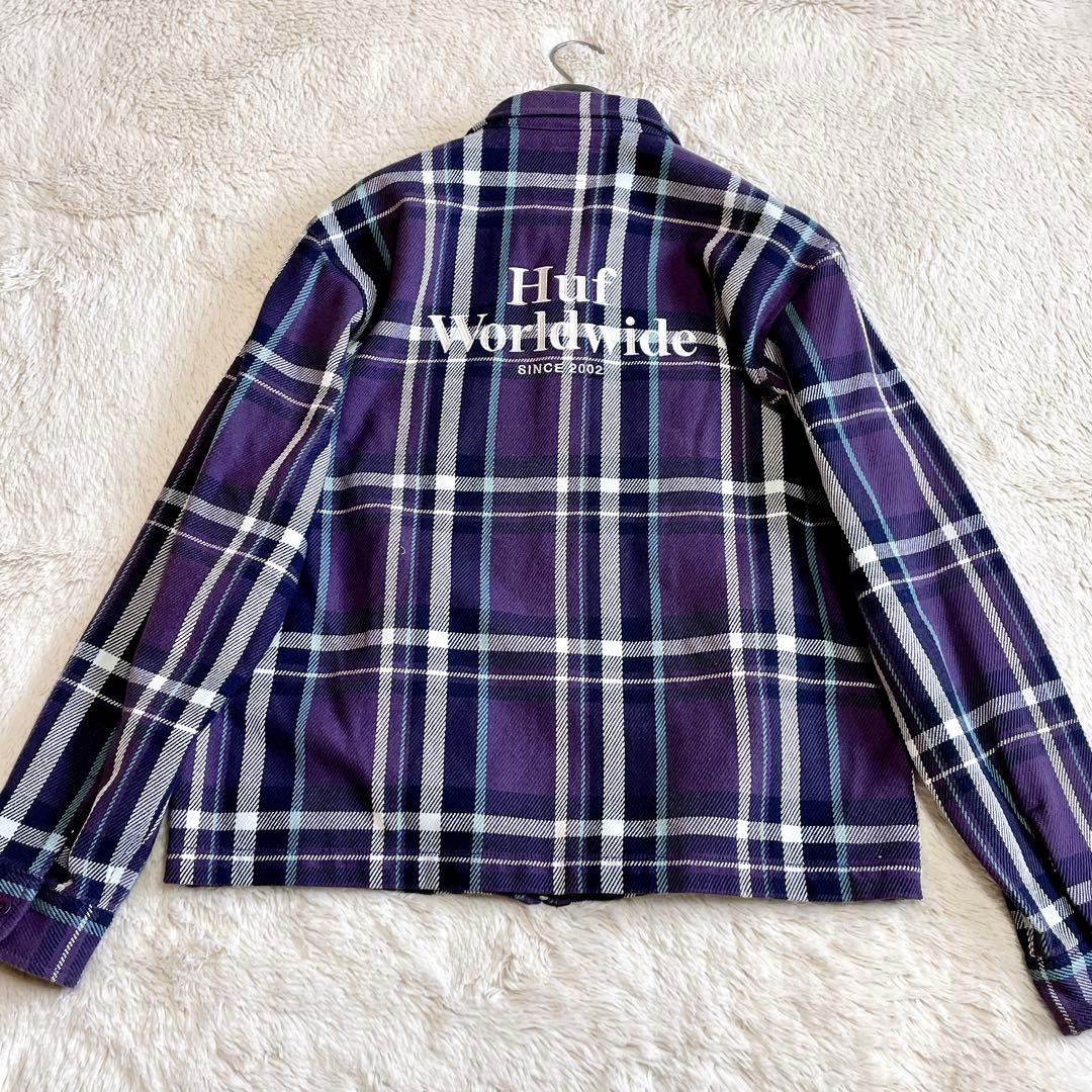 美品 HUF ハフ チェック セットアップ ジャケット パンツ パープル ロゴ