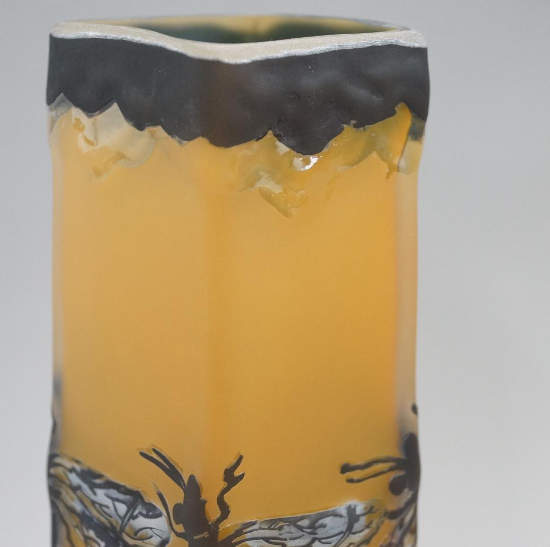 【証明書】 エミール　ガレ　特大　蜻蛉文　花器　花瓶　技法スフレ　被せガラス