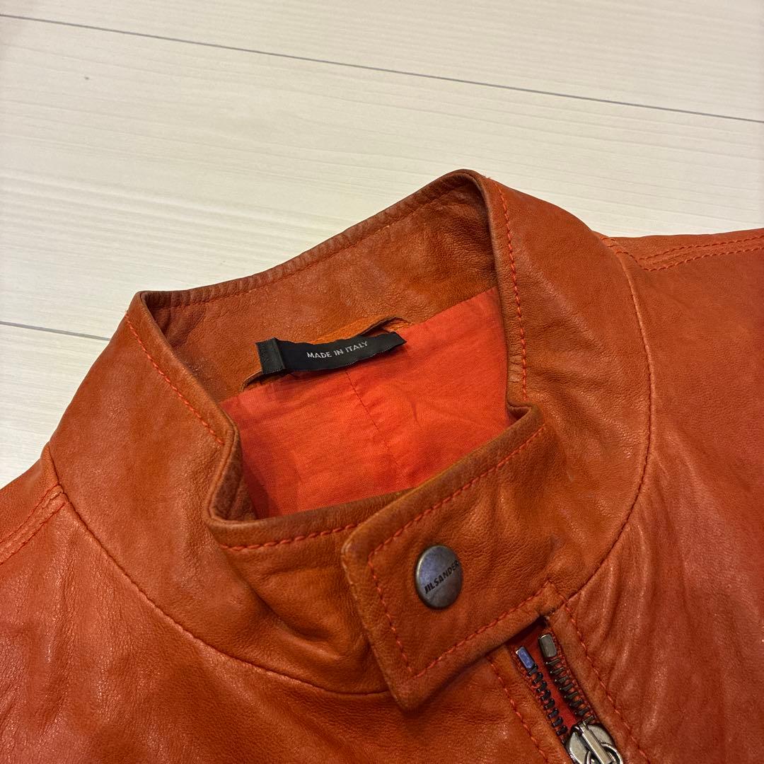 イタリア製 ジルサンダー シングルライダース 48 レザージャケット オレンジ