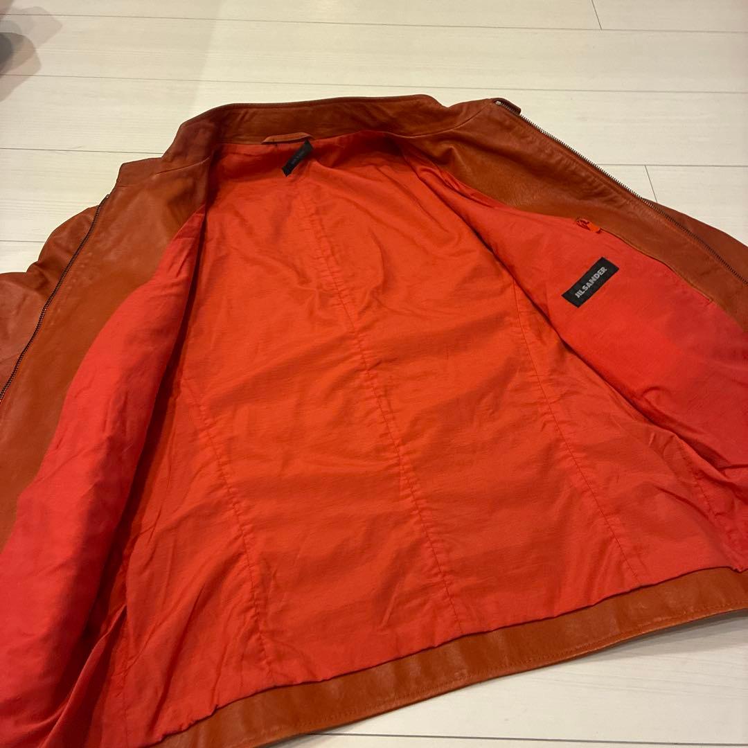 イタリア製 ジルサンダー シングルライダース 48 レザージャケット オレンジ