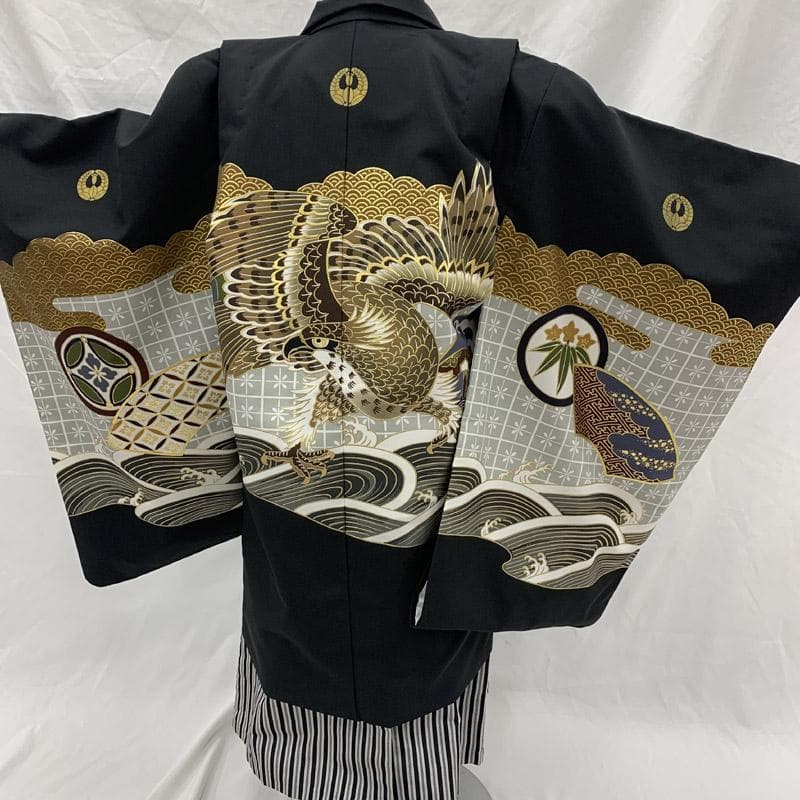 507ab56■七五三 五歳 男児 着物&羽織&袴&角帯&長襦袢 金彩■美品