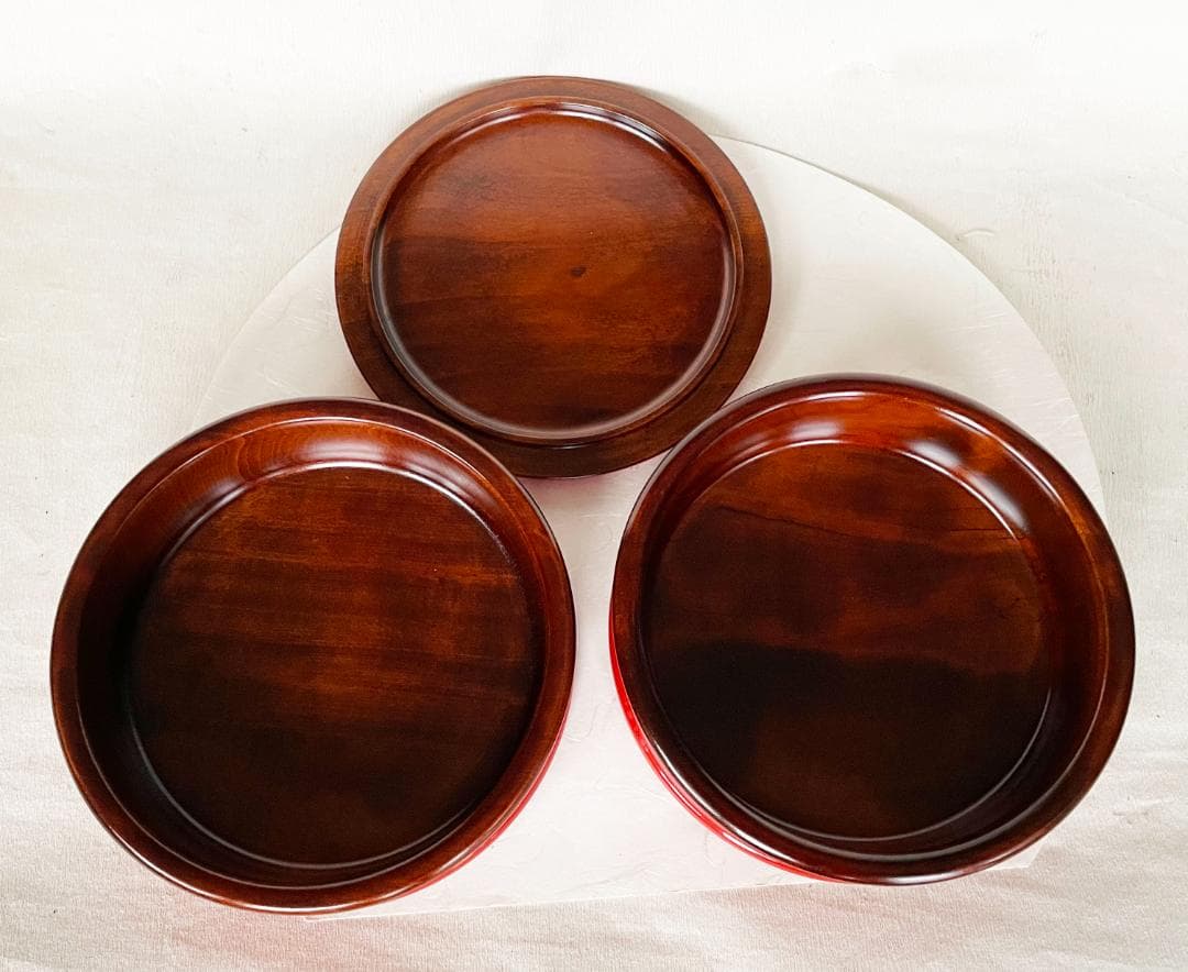 国産 木製 重箱 おせち 本漆塗 つづみ型 丸二段重 6寸 18cm 朱塗すり漆