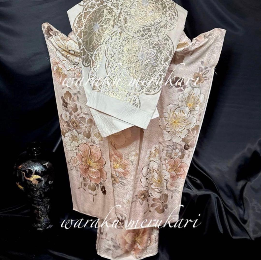 ◆くすみピンク◆金駒刺繍◆金彩加工◆ 豪華正絹振袖◆ フルセット◆フルオーダー