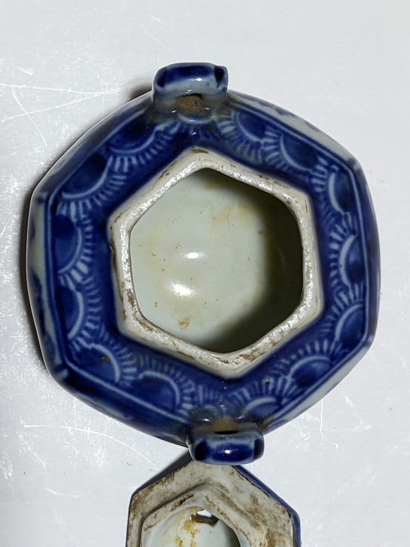 ♦九谷焼 幕末〜明治 染付 山水獣飾り 豆香炉 コレクション 骨董品アンティーク