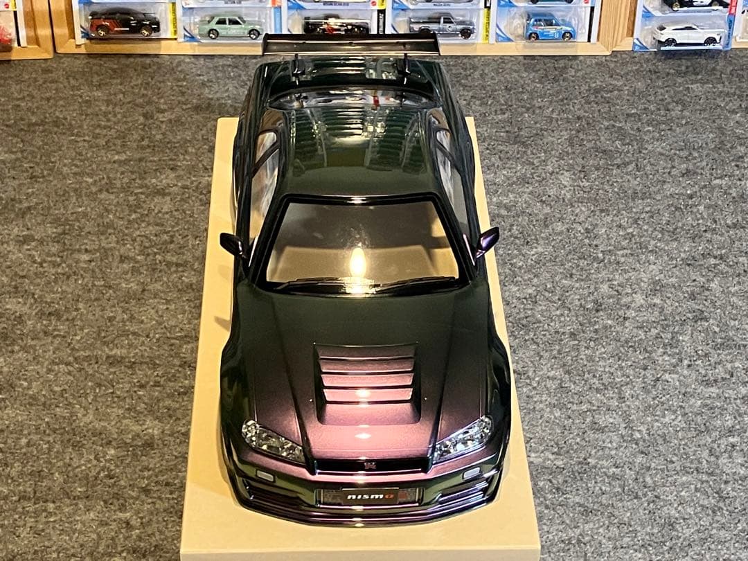 タミヤラジコンRC 日産スカイラインGT-R R34 塗装済スペアボディ偏光緑紫