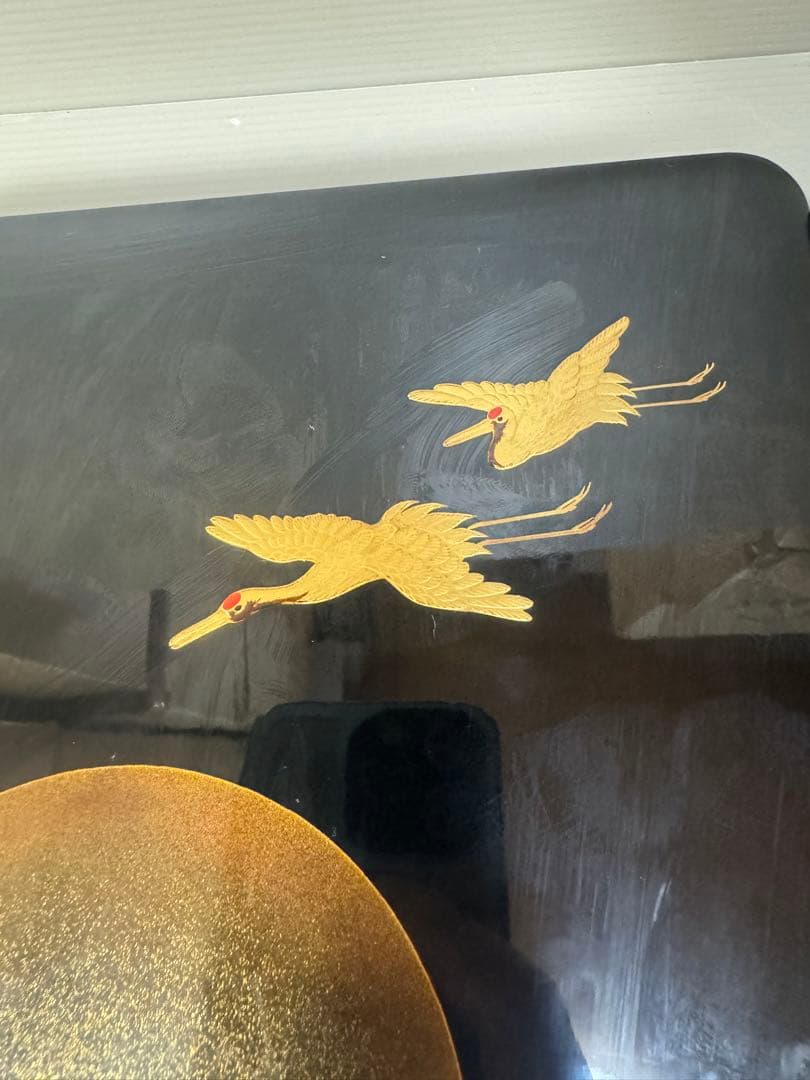 2197   漆器 高級 日本製　沈金日の出鶴　文箱 書類入れ 書類ケース