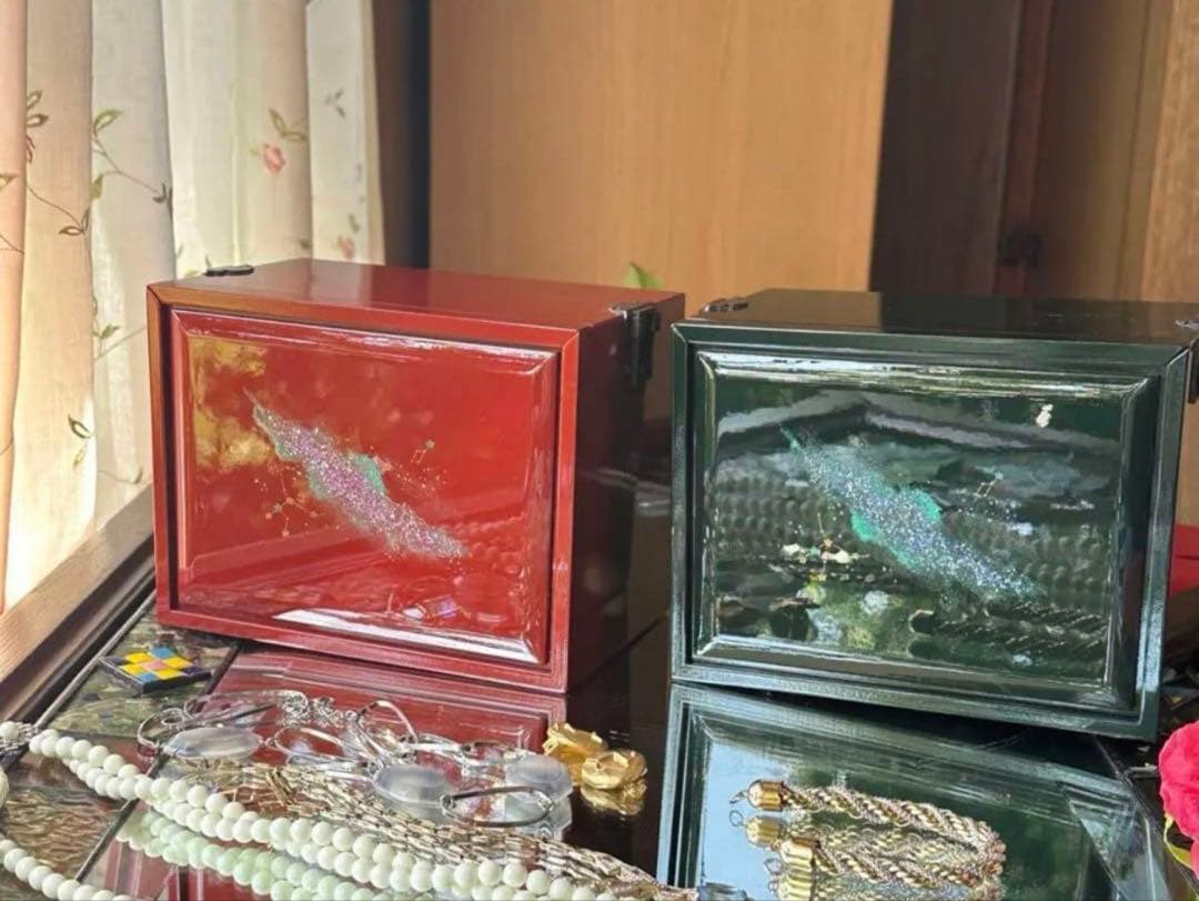 2172様感謝‼️JAPAN輪島螺鈿蒔絵「銀河-翠と紅」器局形宝石箱2点箱入