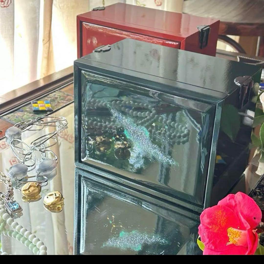 2172様感謝‼️JAPAN輪島螺鈿蒔絵「銀河-翠と紅」器局形宝石箱2点箱入