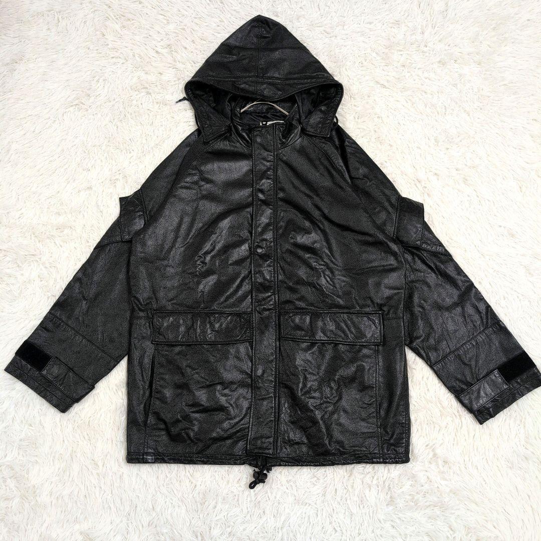 極美品✨️AVIREX レザージャケット フード付き 2way 牛革 ブラック