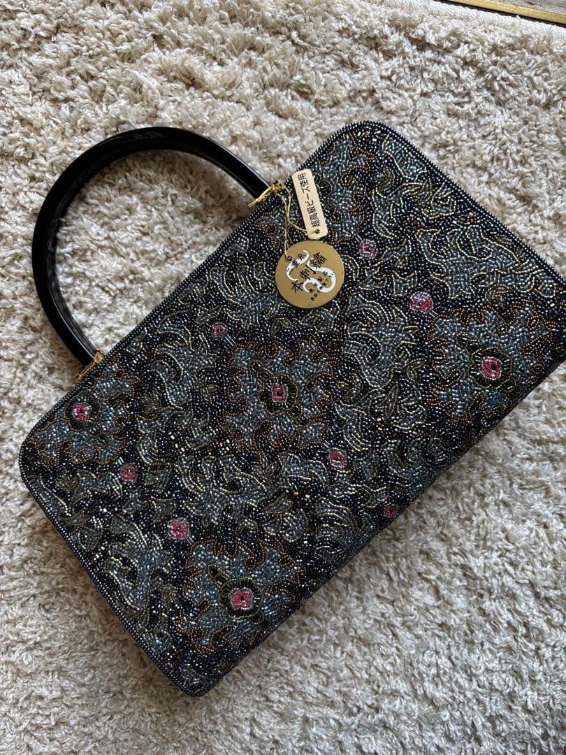 超高級ビーズ刺繍デザイン ハンドバッグ グレー