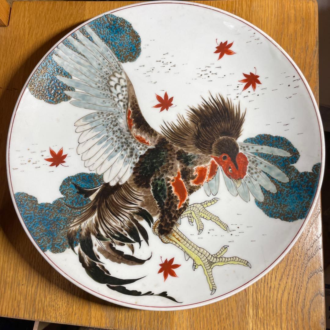 有田焼　初代　松本佩山　軍鶏の図皿　箱なし