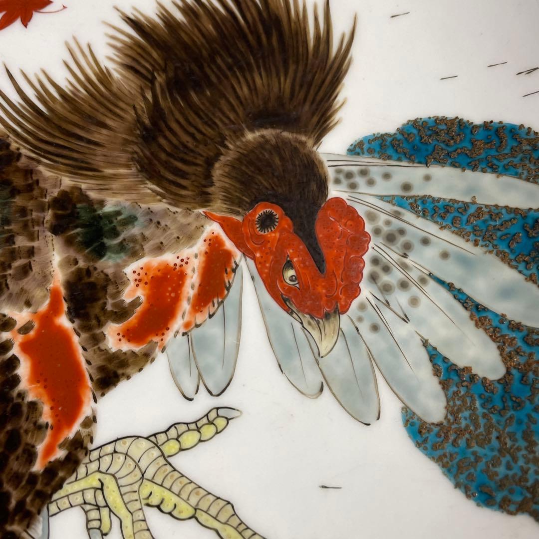 有田焼　初代　松本佩山　軍鶏の図皿　箱なし