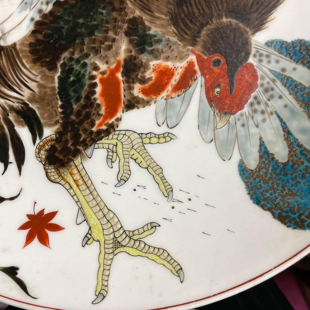 有田焼　初代　松本佩山　軍鶏の図皿　箱なし