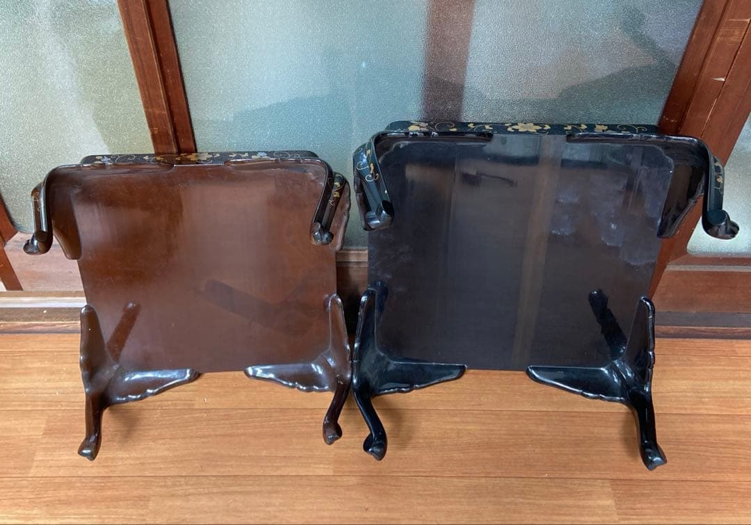 大名道具 金蒔絵花の図四ッ足盆三客 江戸時代