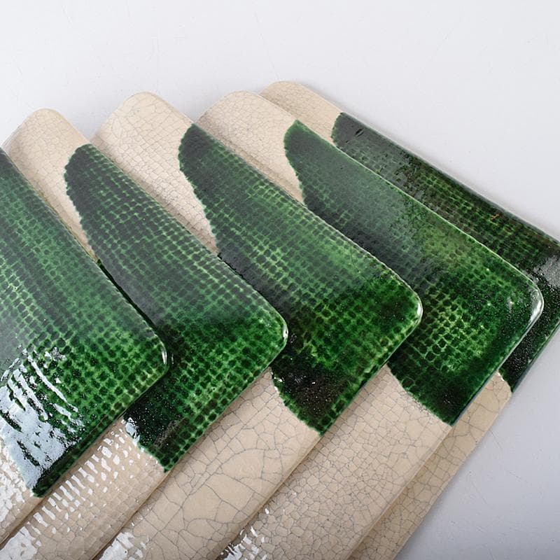 和食器　京焼　吉村楽入造　織部　銘々皿　四方皿　五客　共箱　V　R7987