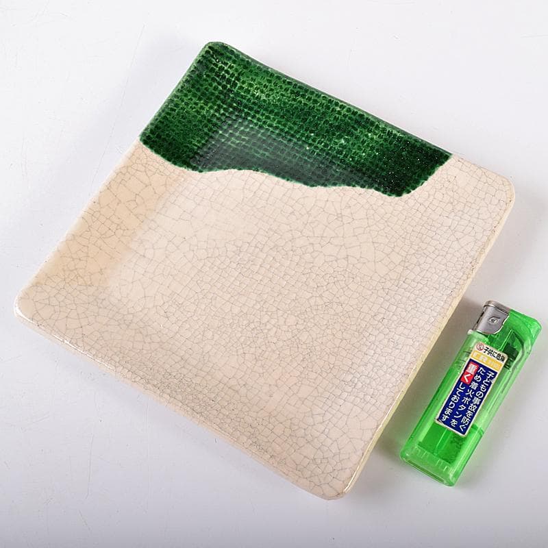 和食器　京焼　吉村楽入造　織部　銘々皿　四方皿　五客　共箱　V　R7987