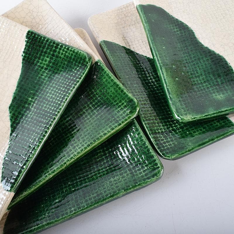 和食器　京焼　吉村楽入造　織部　銘々皿　四方皿　五客　共箱　V　R7987