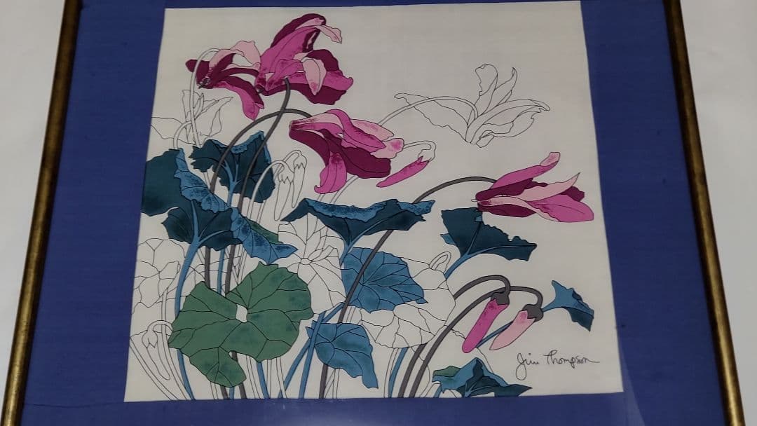 ★最終価格 ジムトンプソン タイシルク クッションカバー 額装 57cm 花柄