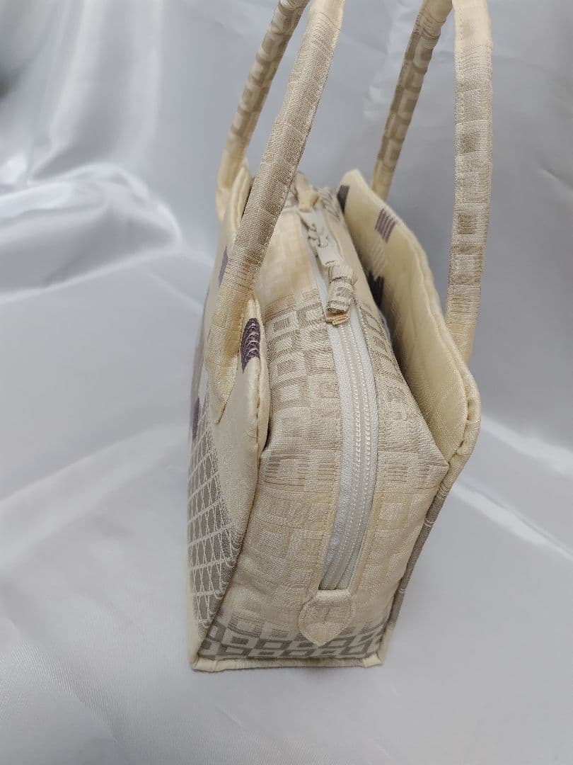 生成り　源氏香 利休バッグ　和装バッグ