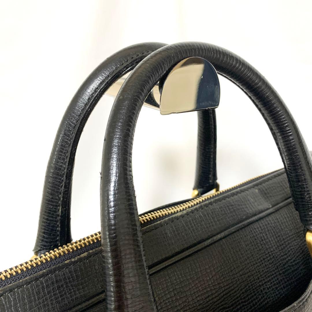 良品✨ バーバリー ヴィンテージチェック　ビジネスバッグ　シボ革　ブラック